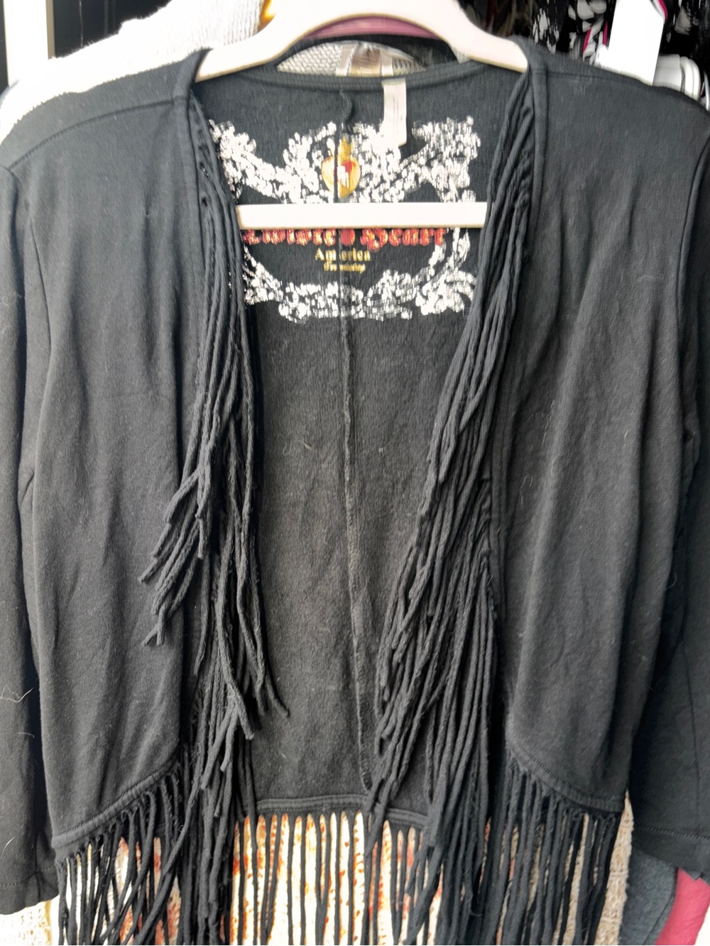 Twisted Heart Med. Vintage-Inspired Black Fringe Jacket Cardigan